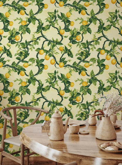 Cream Background Lemon Tree Botanical Wallpaper