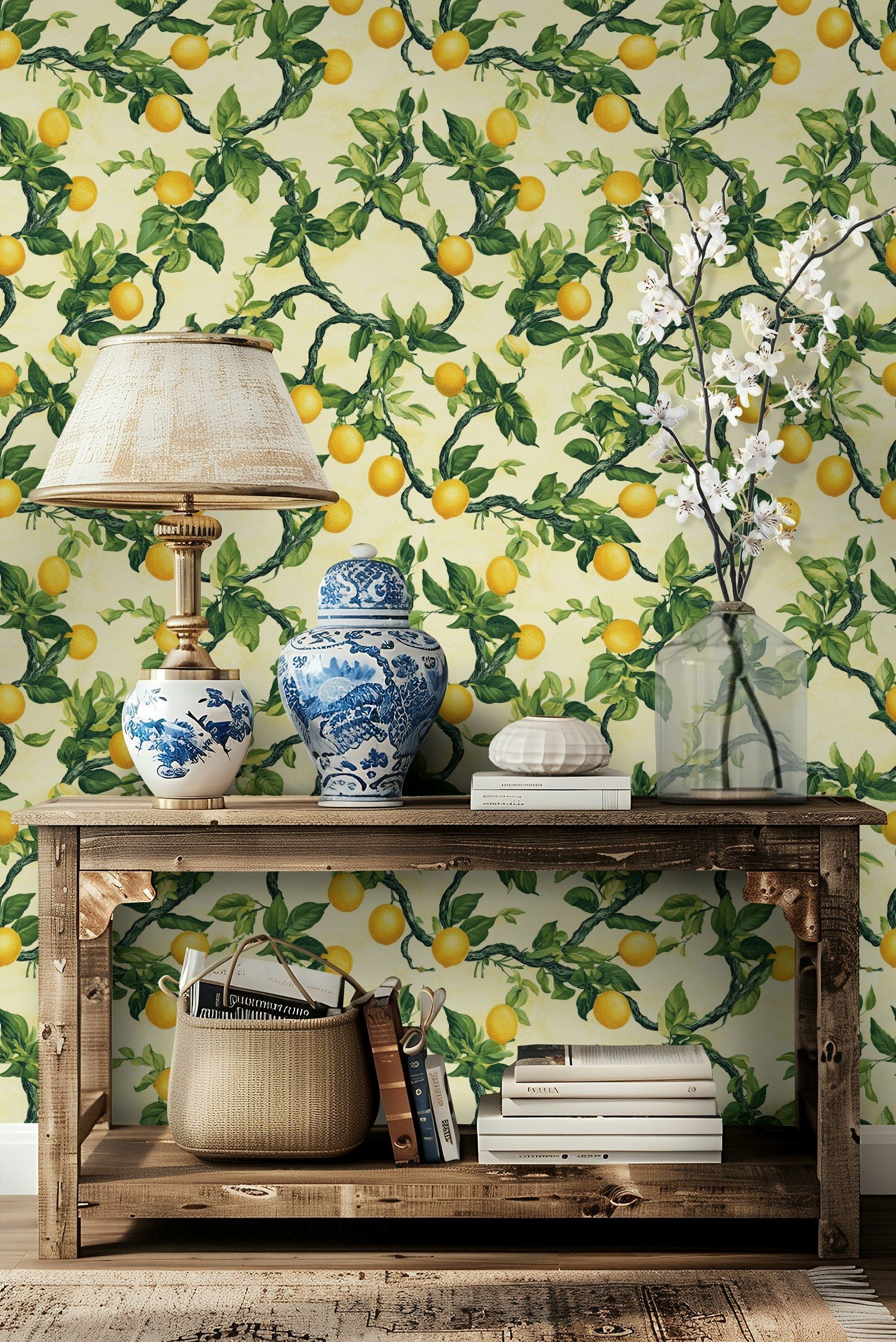 Cream Background Lemon Tree Botanical Wallpaper