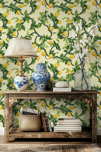 Cream Background Lemon Tree Botanical Wallpaper