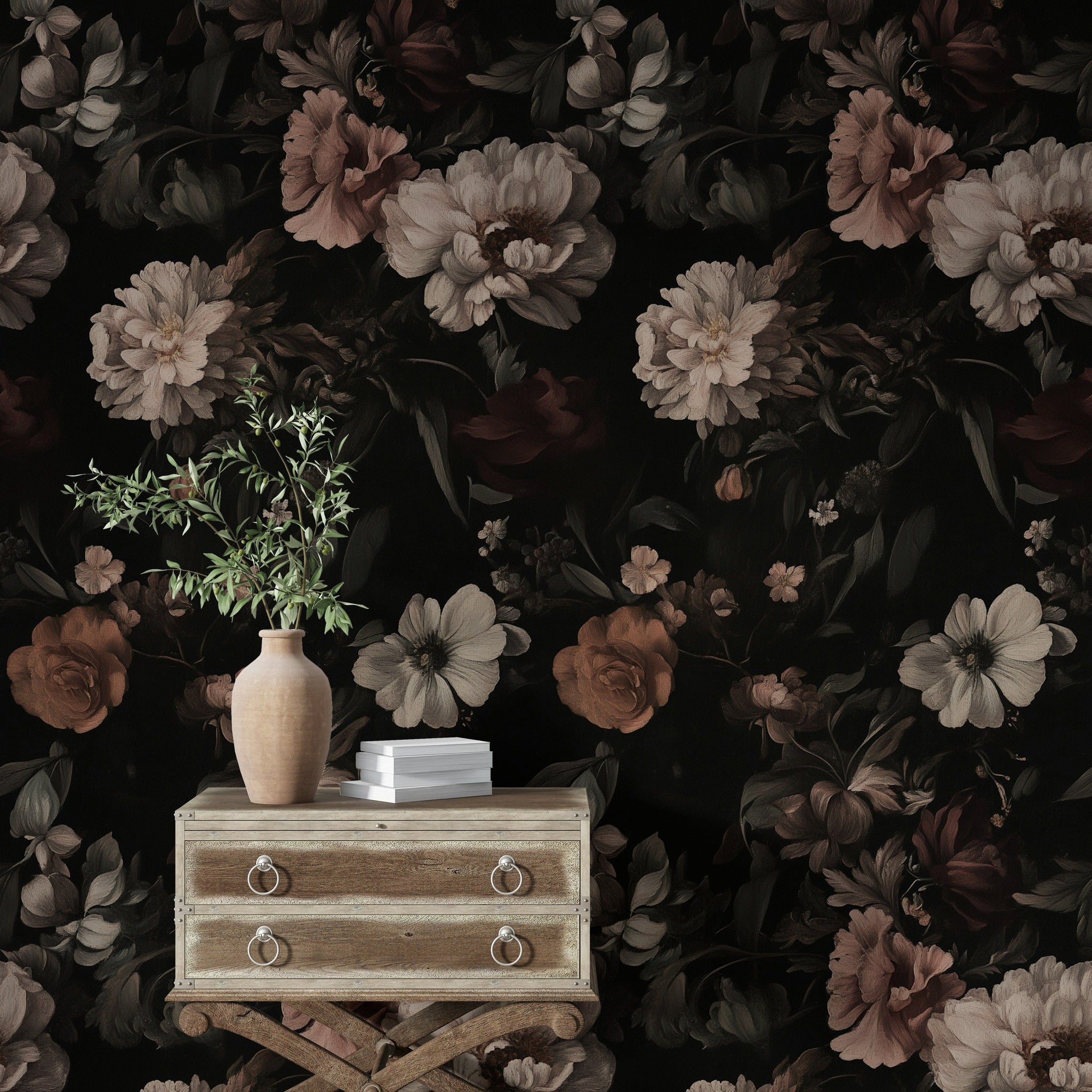 Dark Vintage Floral Bouquet Wallpaper