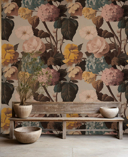 Multicolor Vintage Floral Bouquet Wallpaper