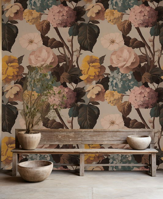 Soft Vintage Inspired Floral Wallpaper Classic Pink Flower