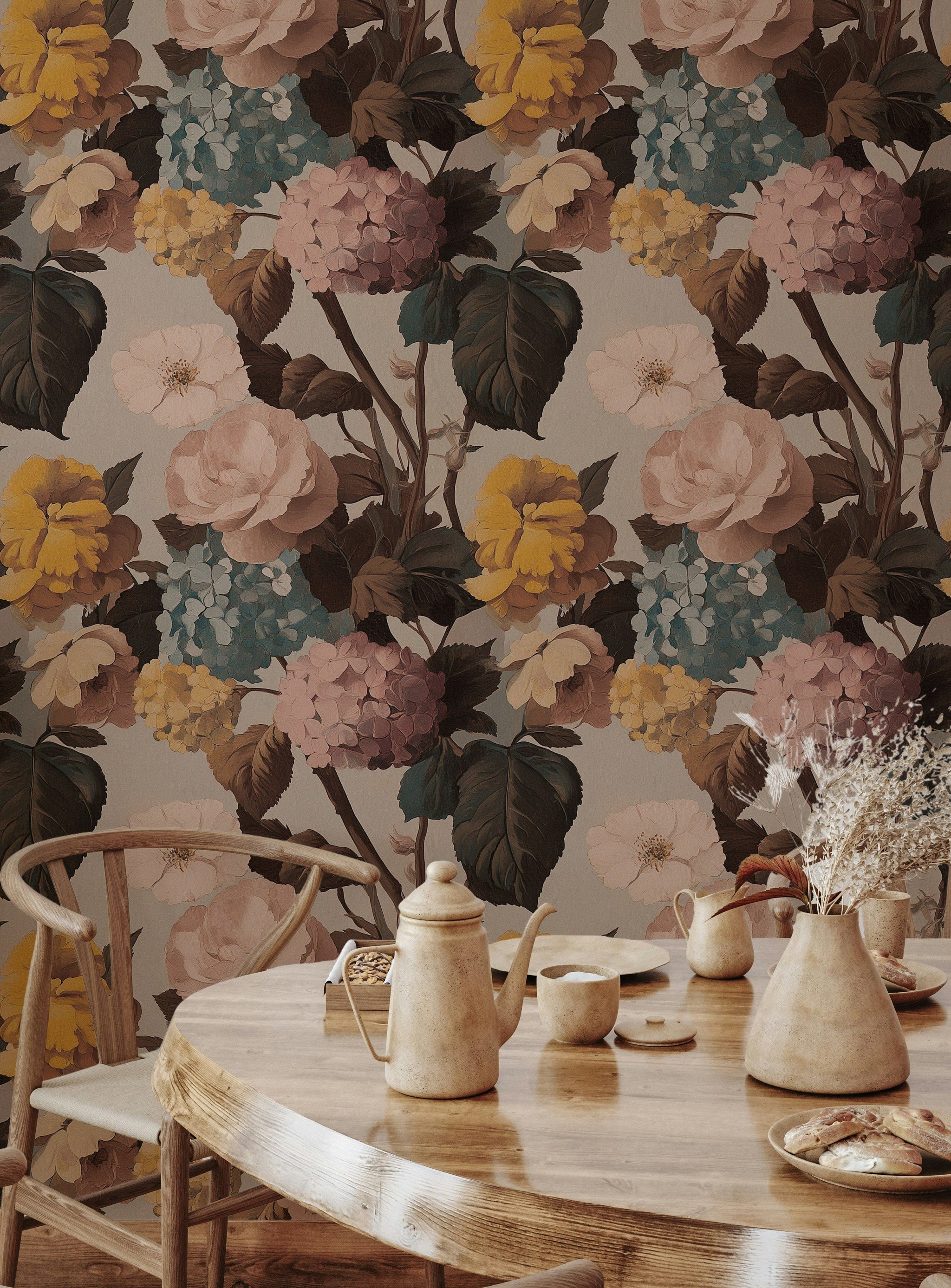 Multicolor Vintage Floral Bouquet Wallpaper