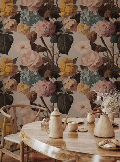Multicolor Vintage Floral Bouquet Wallpaper