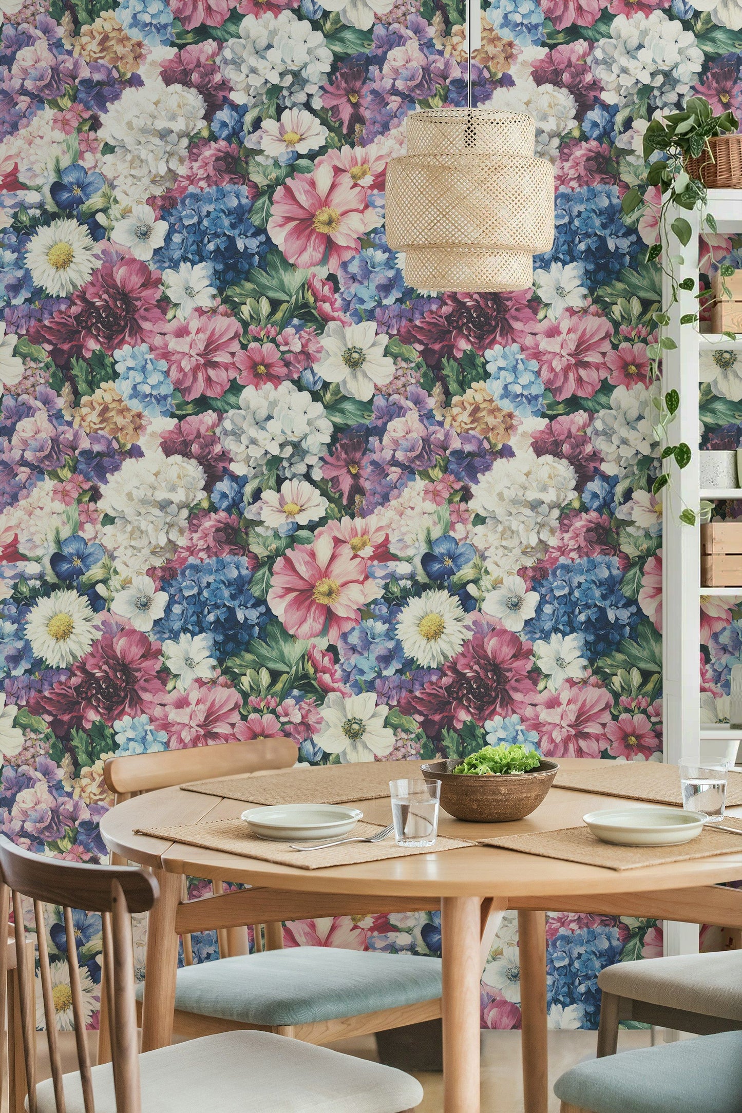 Vibrant Floral Garden Wallpaper Peonies and Daisies Roll