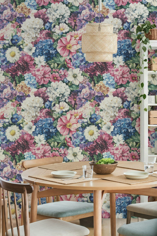 Vibrant Floral Garden Wallpaper Peonies and Daisies Roll