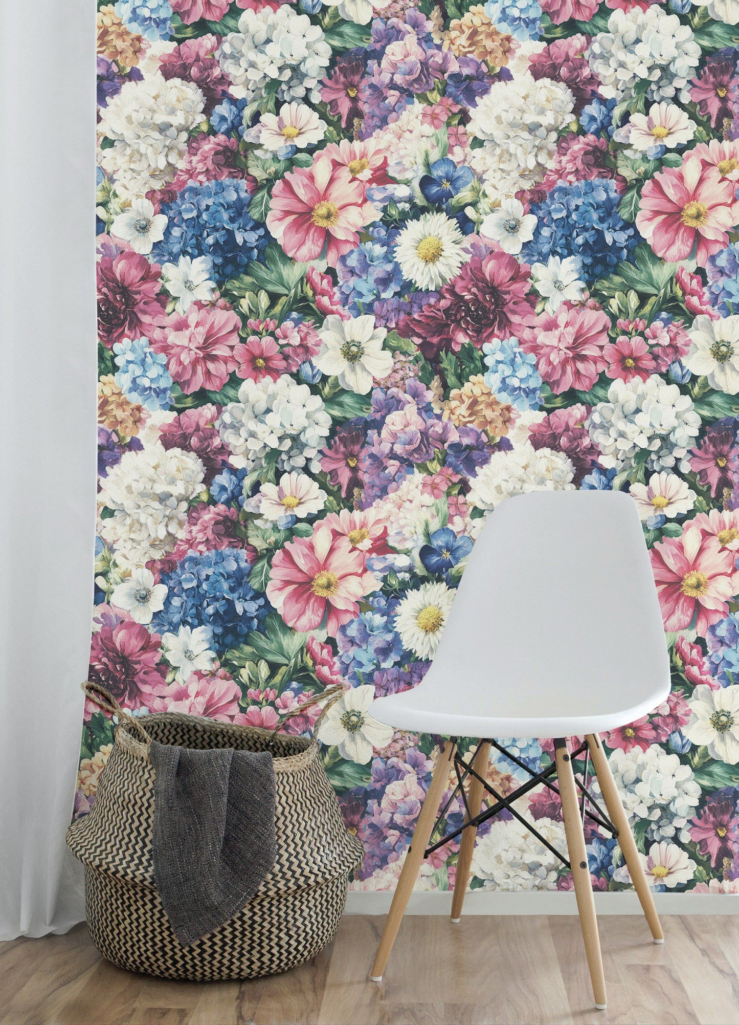 Vibrant Floral Garden Wallpaper Peonies and Daisies Roll