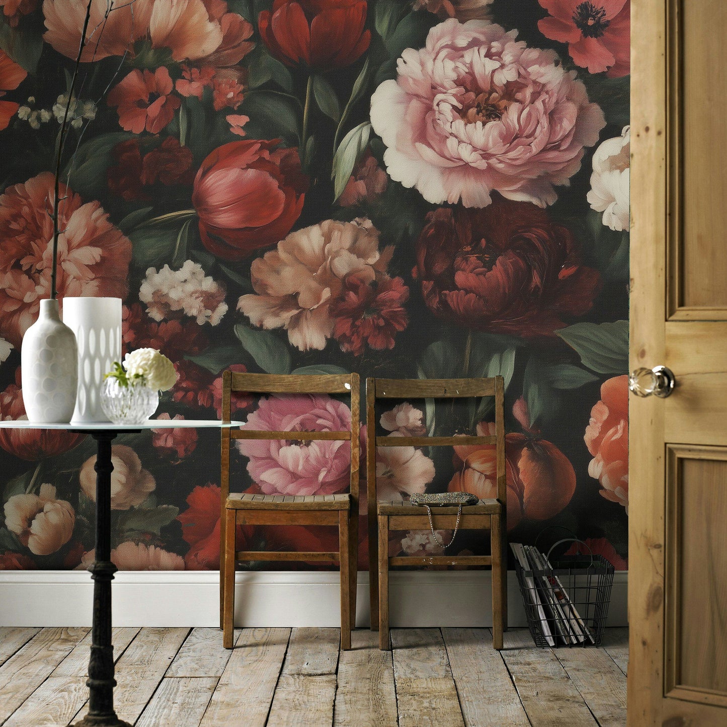 Dutch Floral Wallpaper Red Peony Vintage Flower Wall Mural
