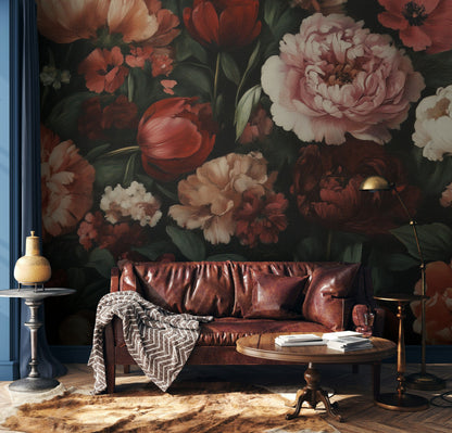 Deep Floral Peony Bouquet Wall Mural