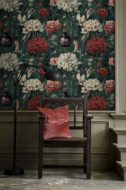 Dark Vintage Burgundy Floral Wallpaper