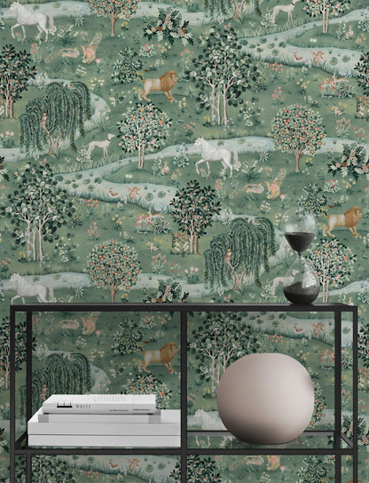 Woodland Animals Wallpaper Green Pastoral Landscape Wall Mural – Ready-to-Ship Outlet