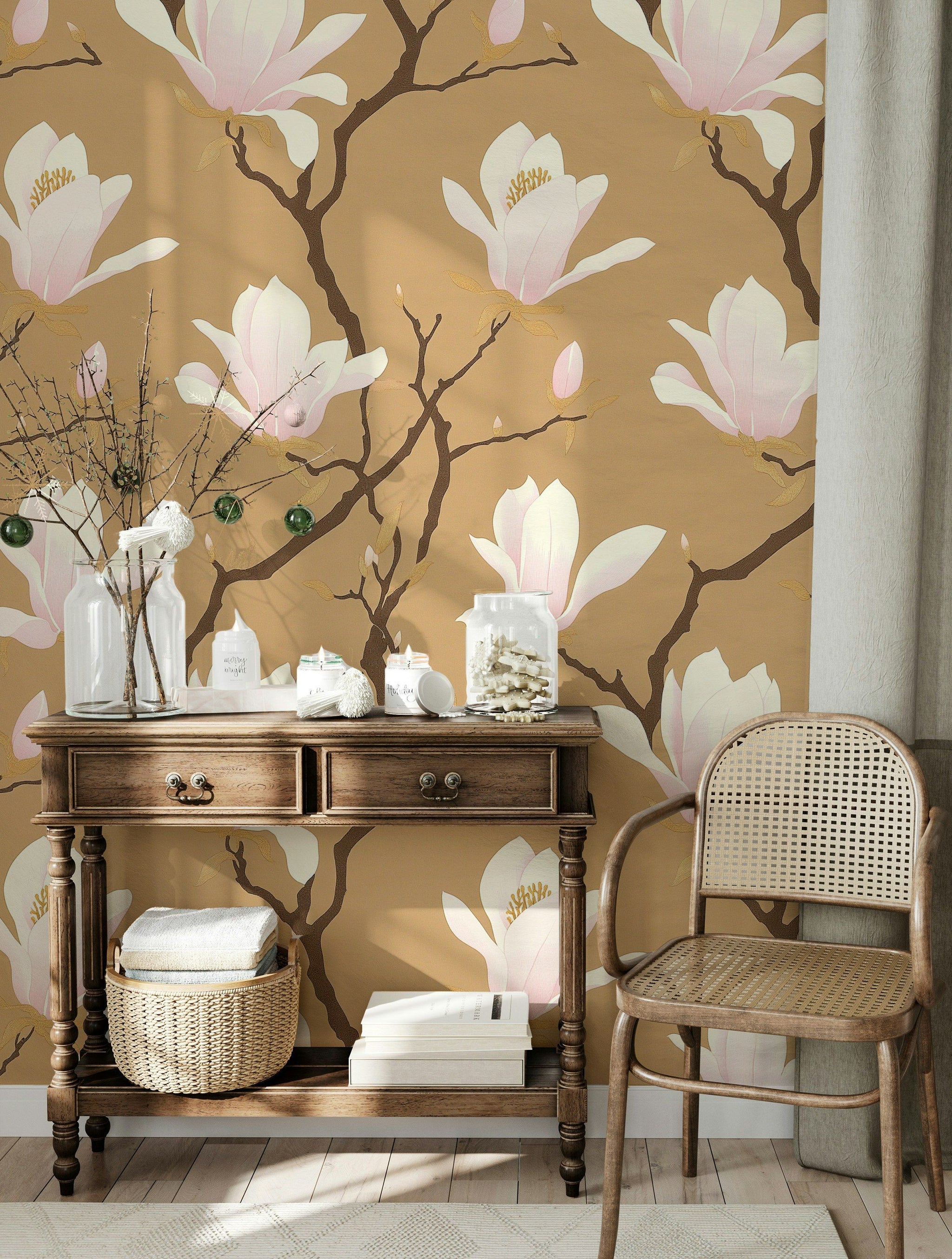 Golden Look Brown Magnolia Blossom Wallpaper