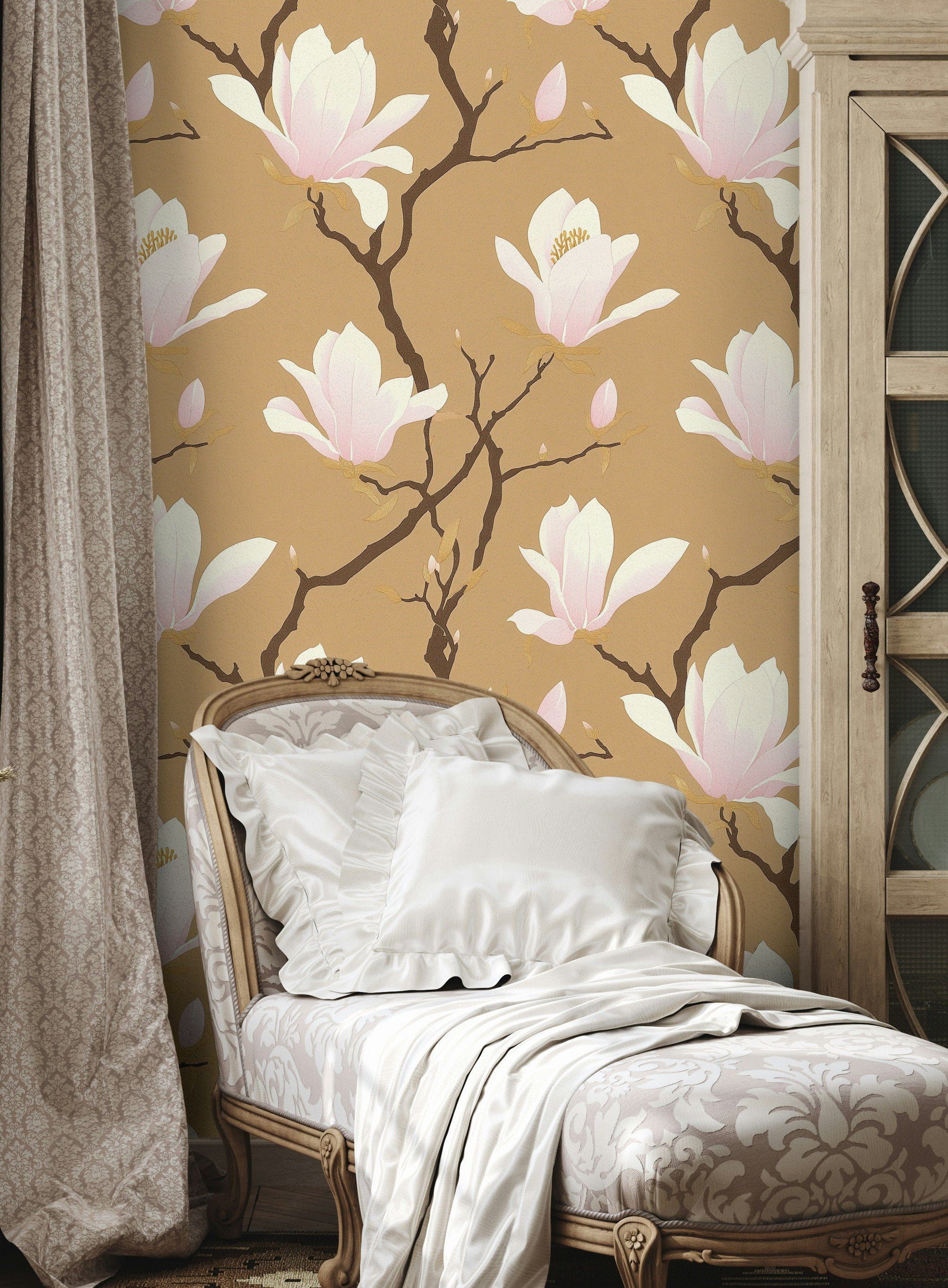 Golden Look Brown Magnolia Blossom Wallpaper