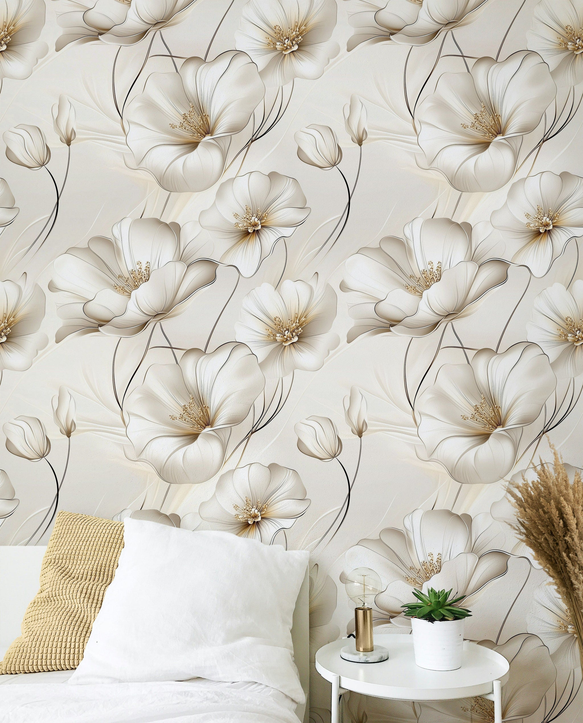 Elegant Cream Large Floral Blossom Wallpaper