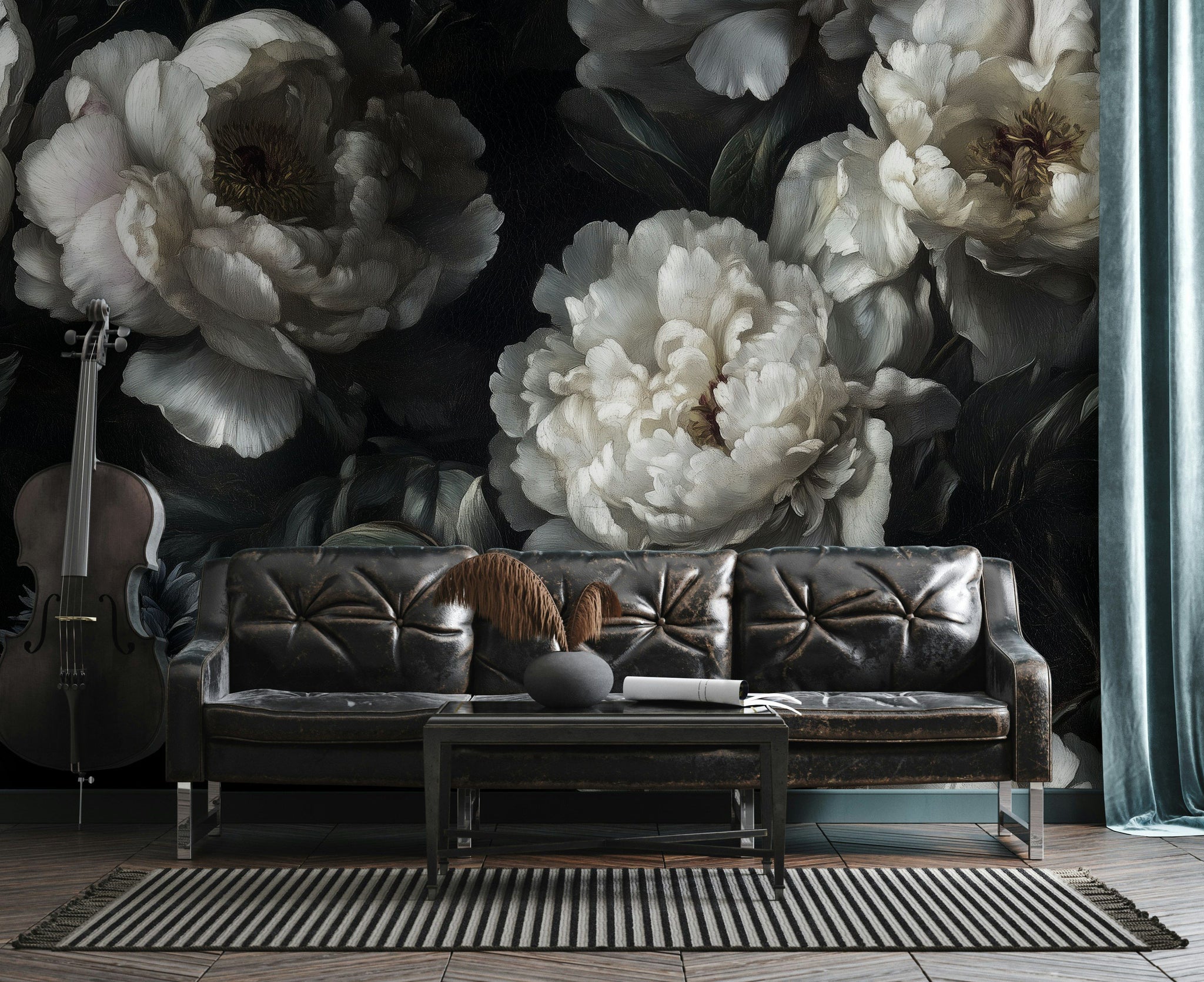 Ivory Peony Floral Drama Wall Mural