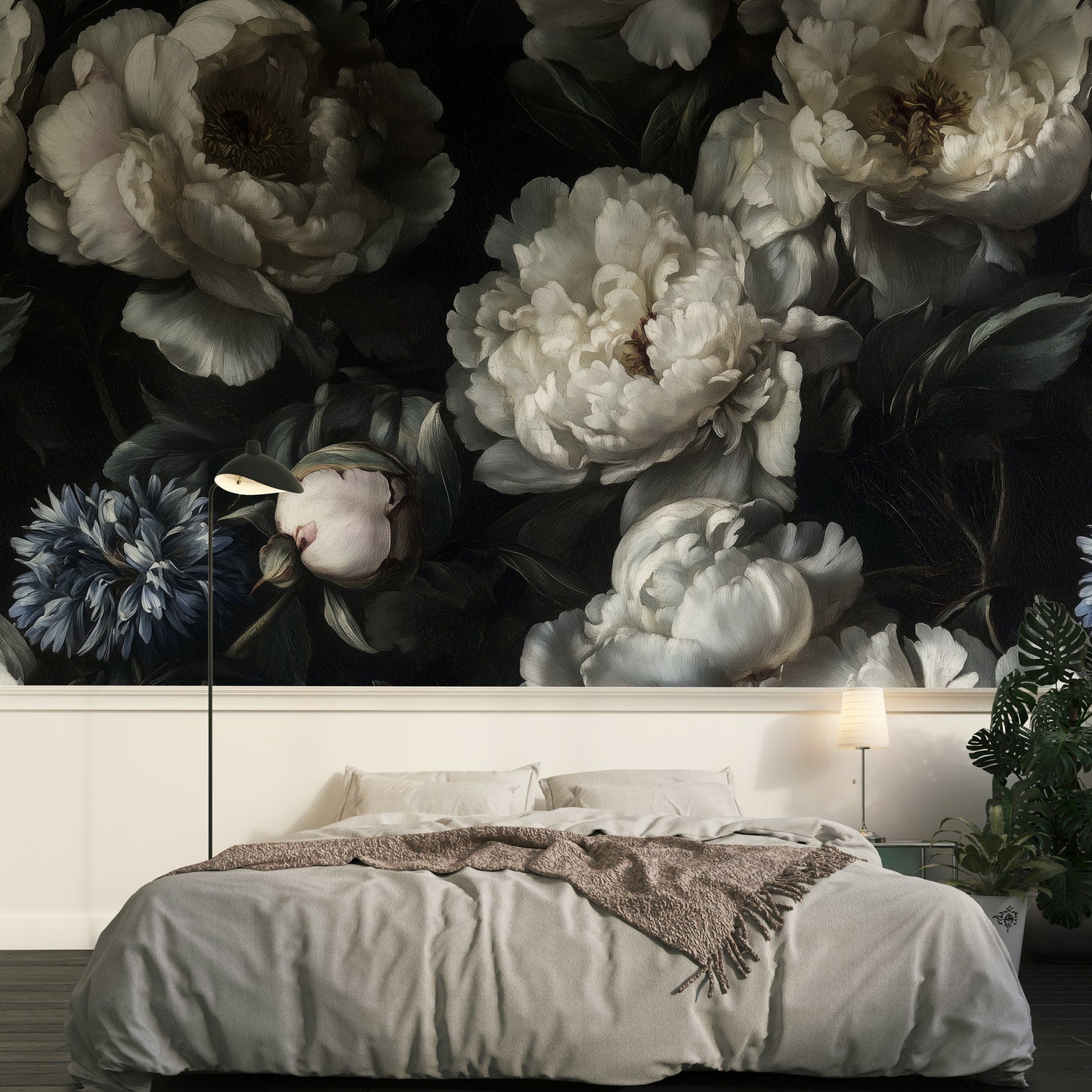 White Peony Wallpaper Dark Floral Botanical Wall Mural