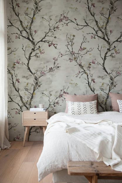 Cream Cherry Blossom Branch Wallpaper
