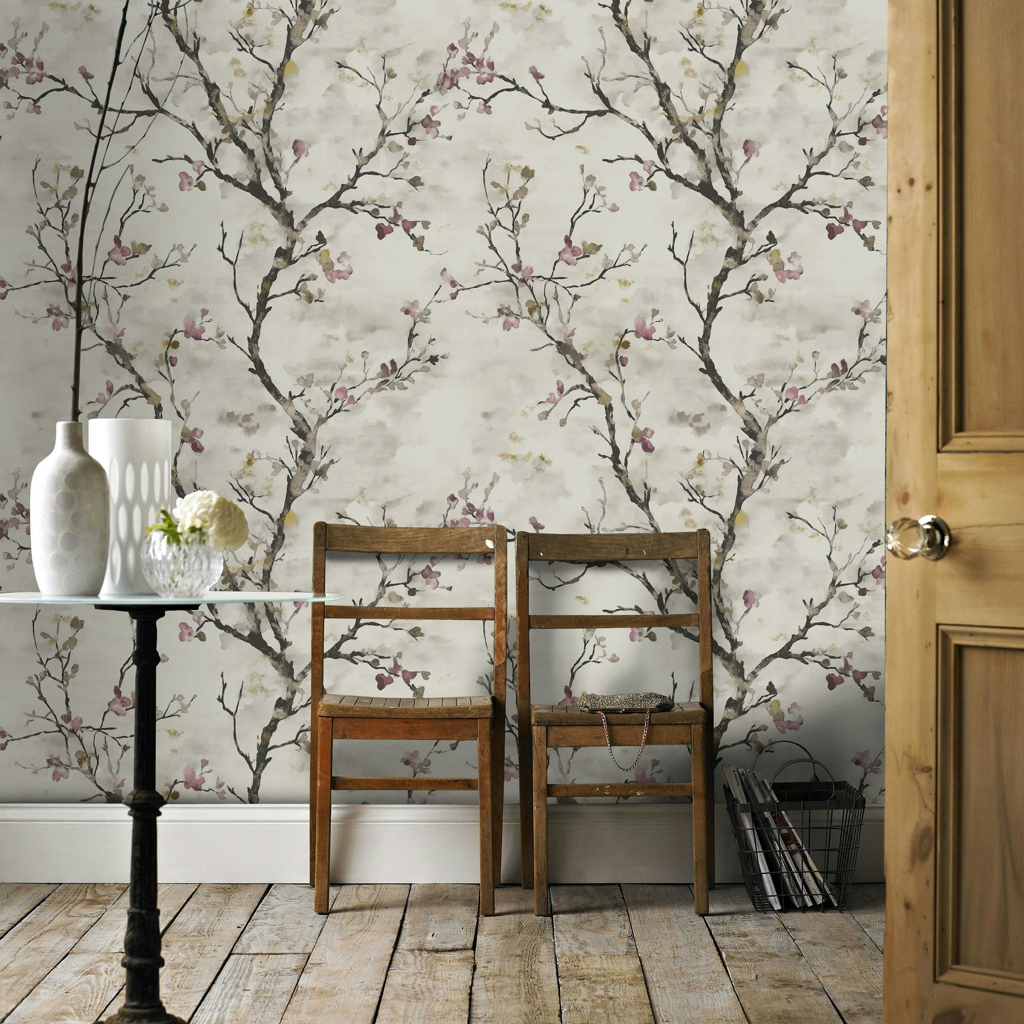 Cream Cherry Blossom Branch Wallpaper