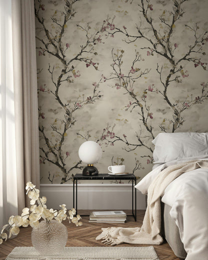 Cream Cherry Blossom Branch Wallpaper