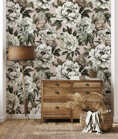 Blush Pink Peony Floral Wallpaper