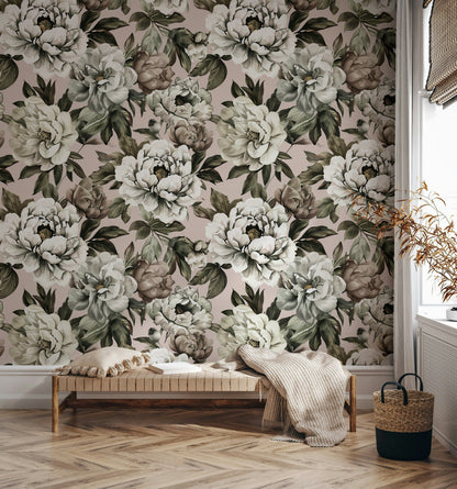 Blush Pink Peony Floral Wallpaper