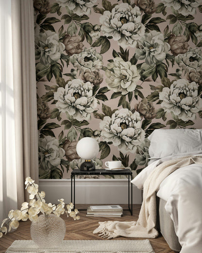 Blush Pink Peony Floral Wallpaper