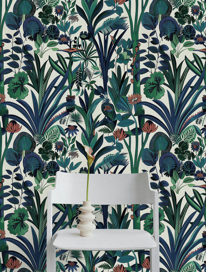 Cream and Green Bold Botanical Wallpaper