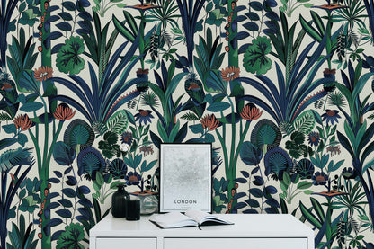 Cream and Green Bold Botanical Wallpaper