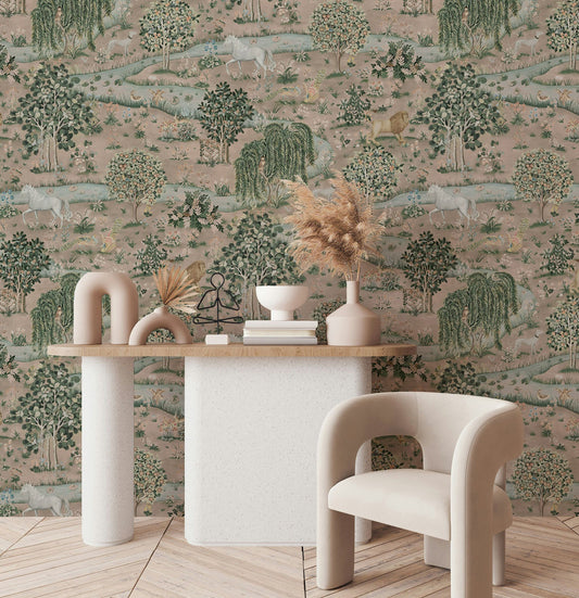 Woodland Animal Wallpaper River Landscape Scenic Wall Mural