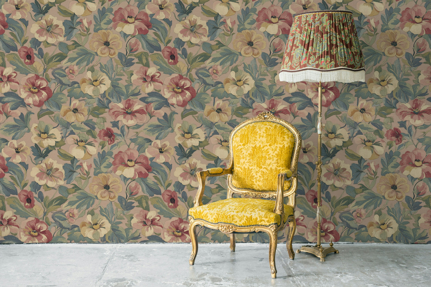 Vintage Embroidered Floral Tapestry Wallpaper