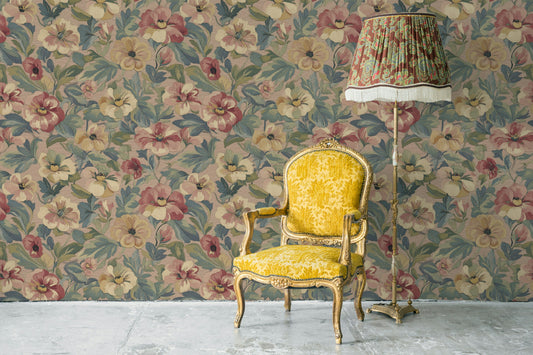 Vintage Embroidered Floral Tapestry Wallpaper