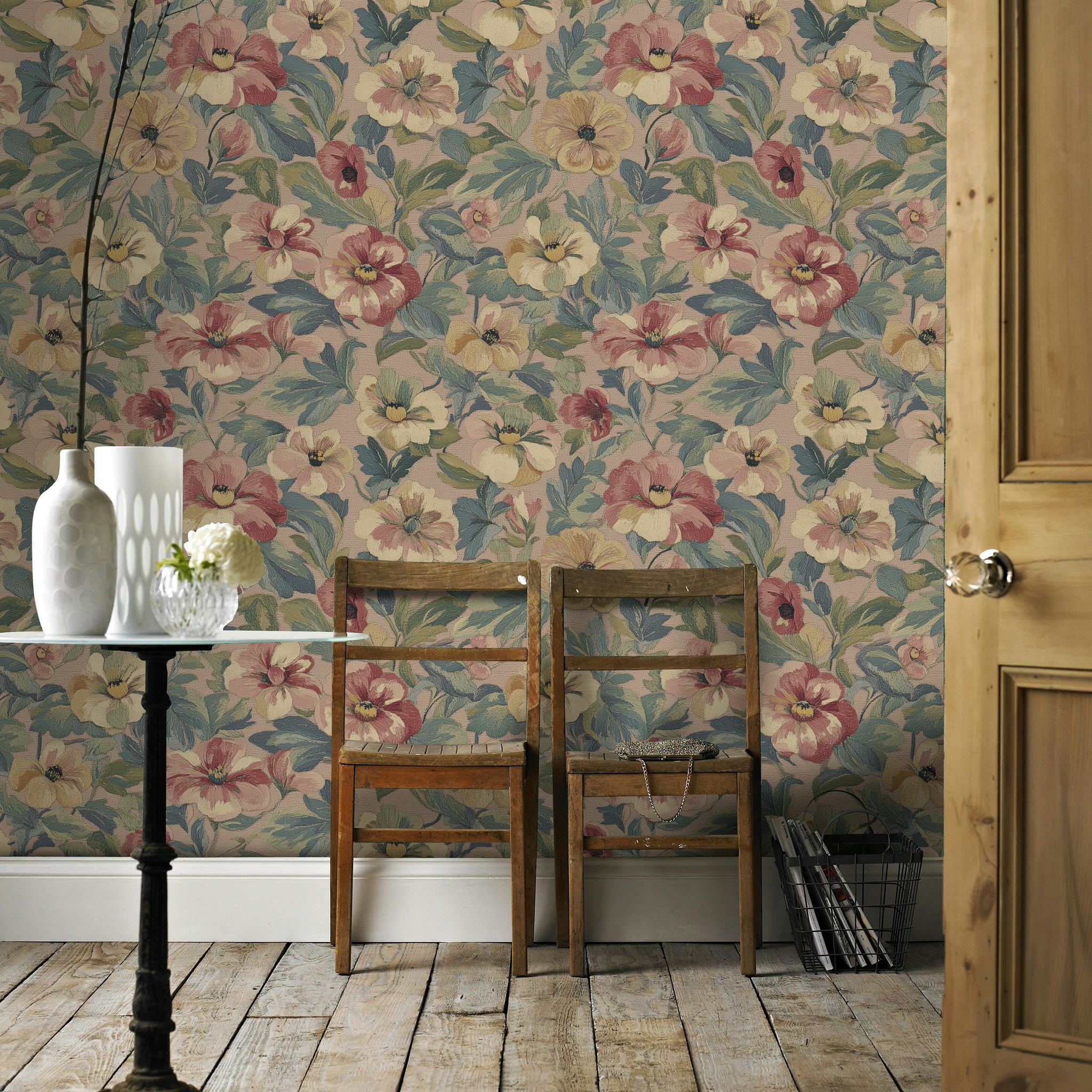 Vintage Beige Multicolor Floral Pattern Wallpaper