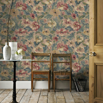 Vintage Beige Multicolor Floral Pattern Wallpaper