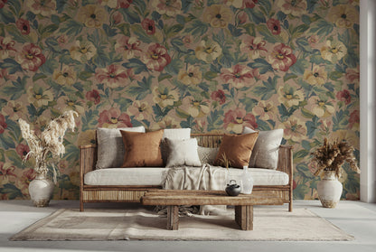 Vintage Beige Multicolor Floral Pattern Wallpaper