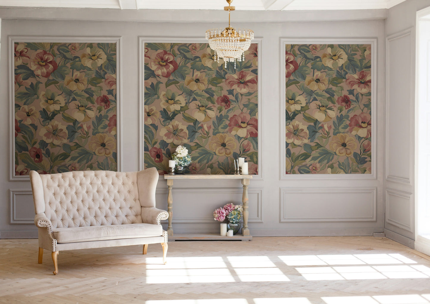 Vintage Embroidered Floral Tapestry Wallpaper
