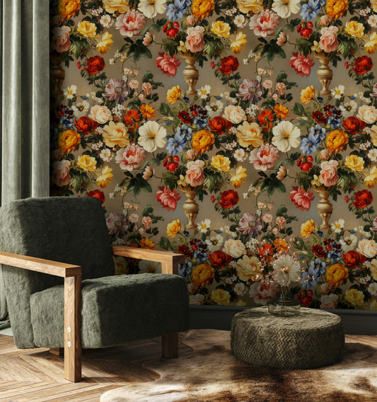 Vintage Floral Bouquet Wallpaper Classic Still Life Wall Art