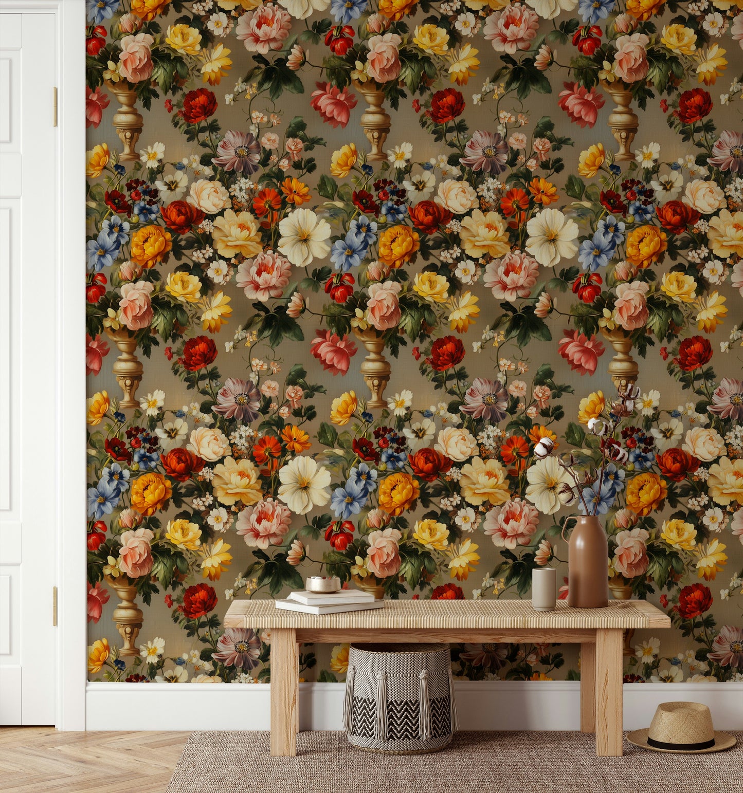 Vintage Floral Bouquet Wallpaper Classic Still Life Wall Art