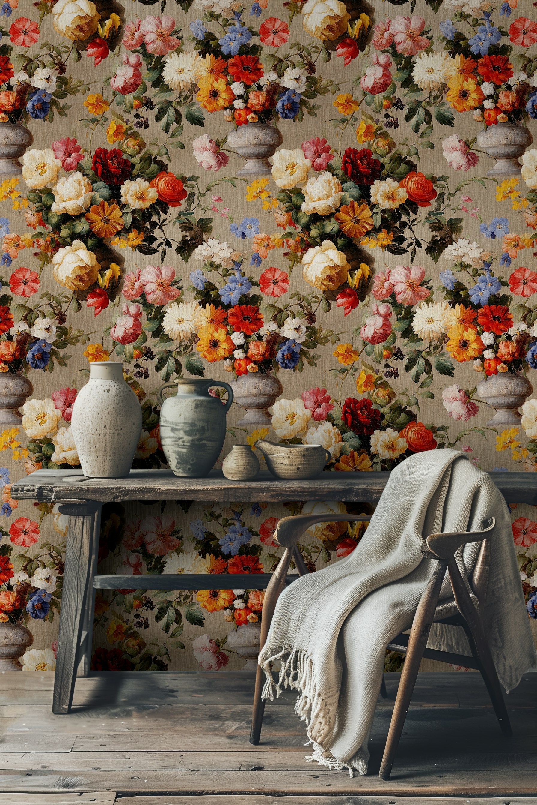 Vintage Multicolor Floral Bouquet Wallpaper