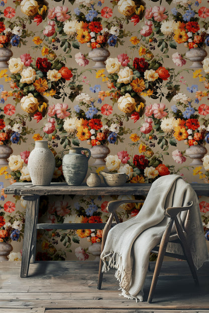 Vintage Multicolor Floral Bouquet Wallpaper