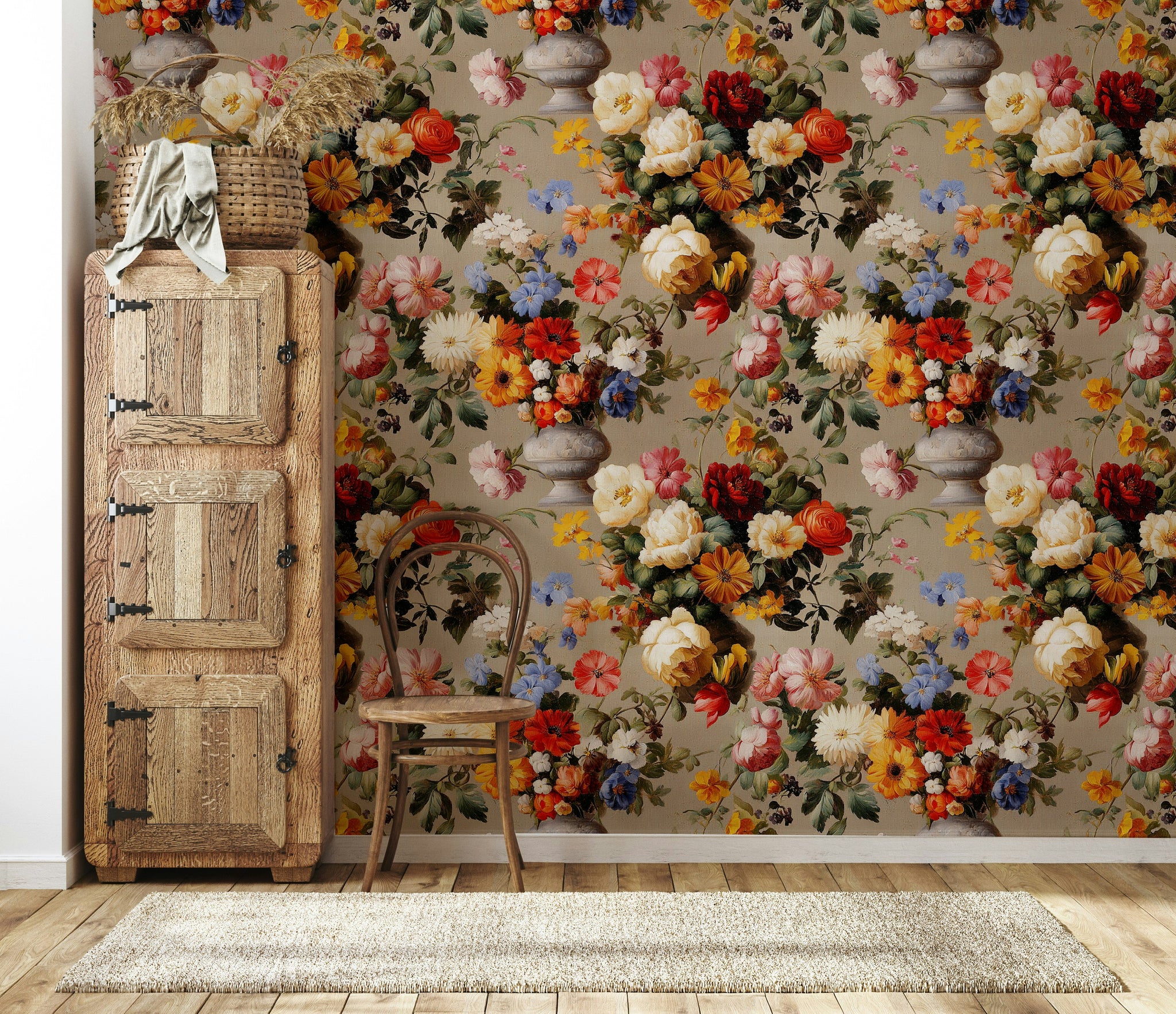 Vintage Multicolor Floral Bouquet Wallpaper