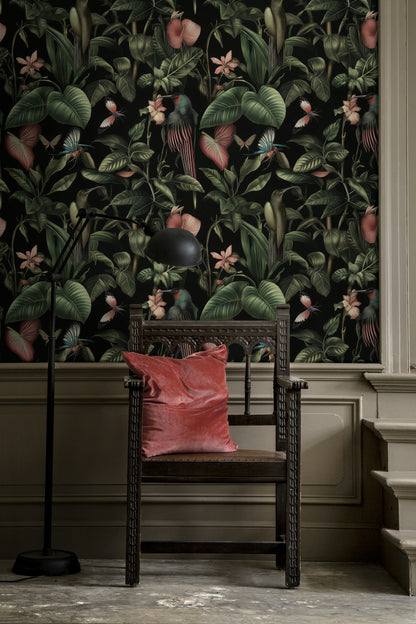 Dark Exotic Tropical Jungle Floral Wallpaper