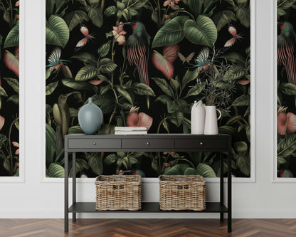 Dark Exotic Tropical Jungle Floral Wallpaper
