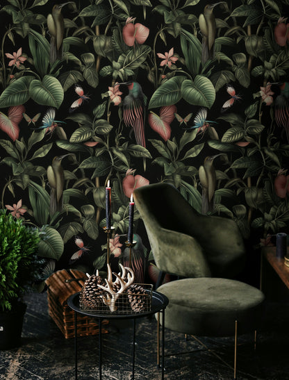 Dark Exotic Tropical Jungle Floral Wallpaper