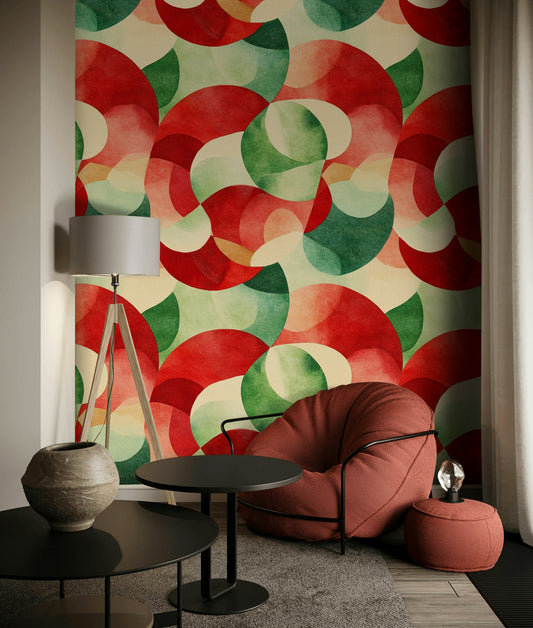 Retro Geometric Curves Wallpaper Abstract Wall Mural