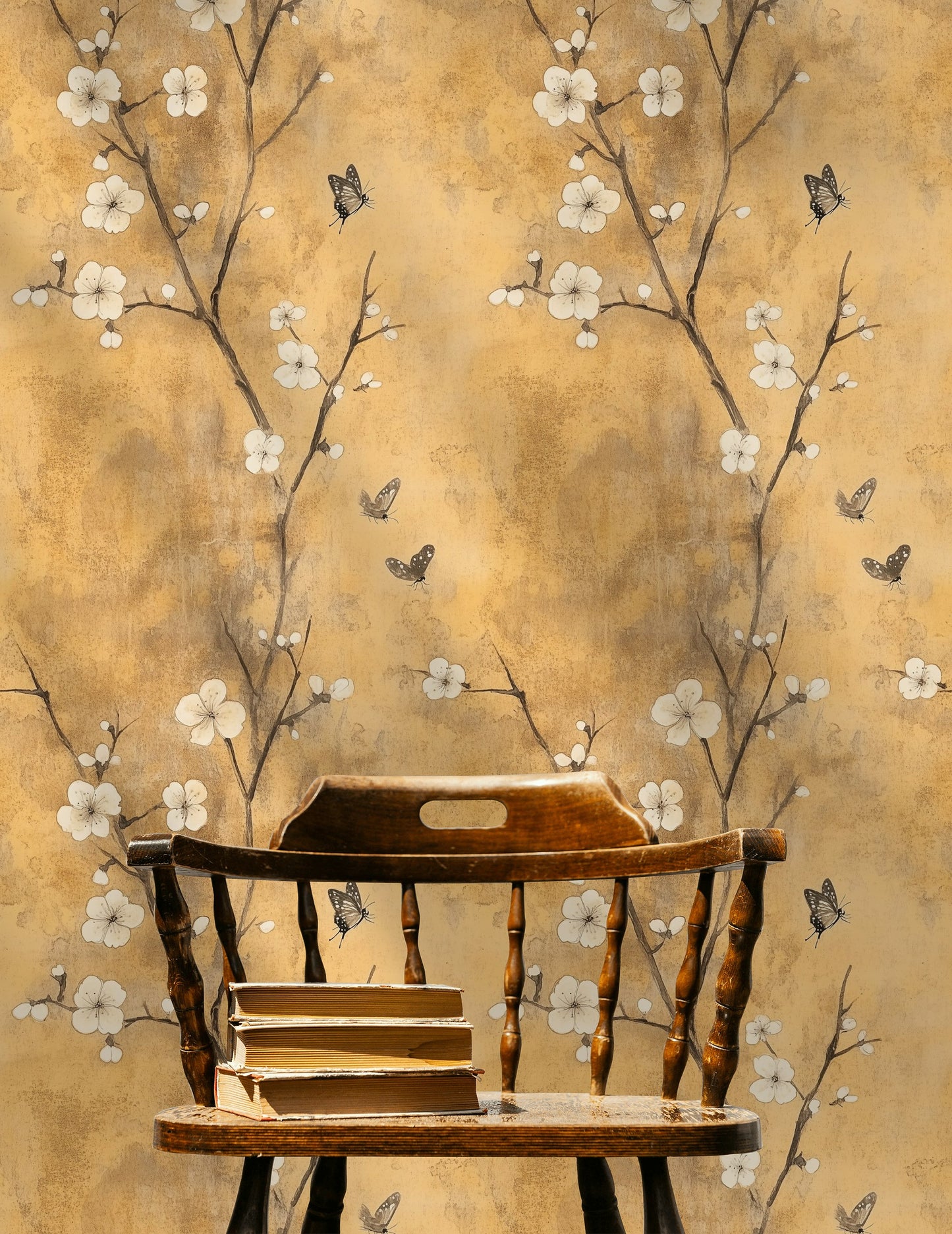 Vintage Golden Cherry Blossom Wallpaper Chinoiserie Wall Mural