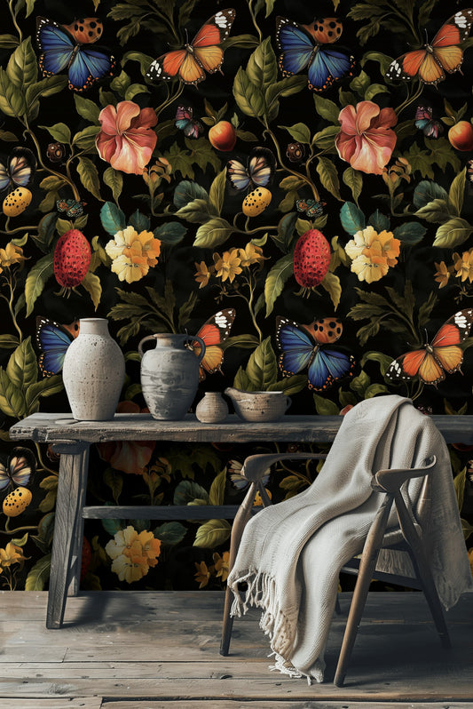 Dark Floral Bouquet Wallpaper Fruit Paradise Wall Mural