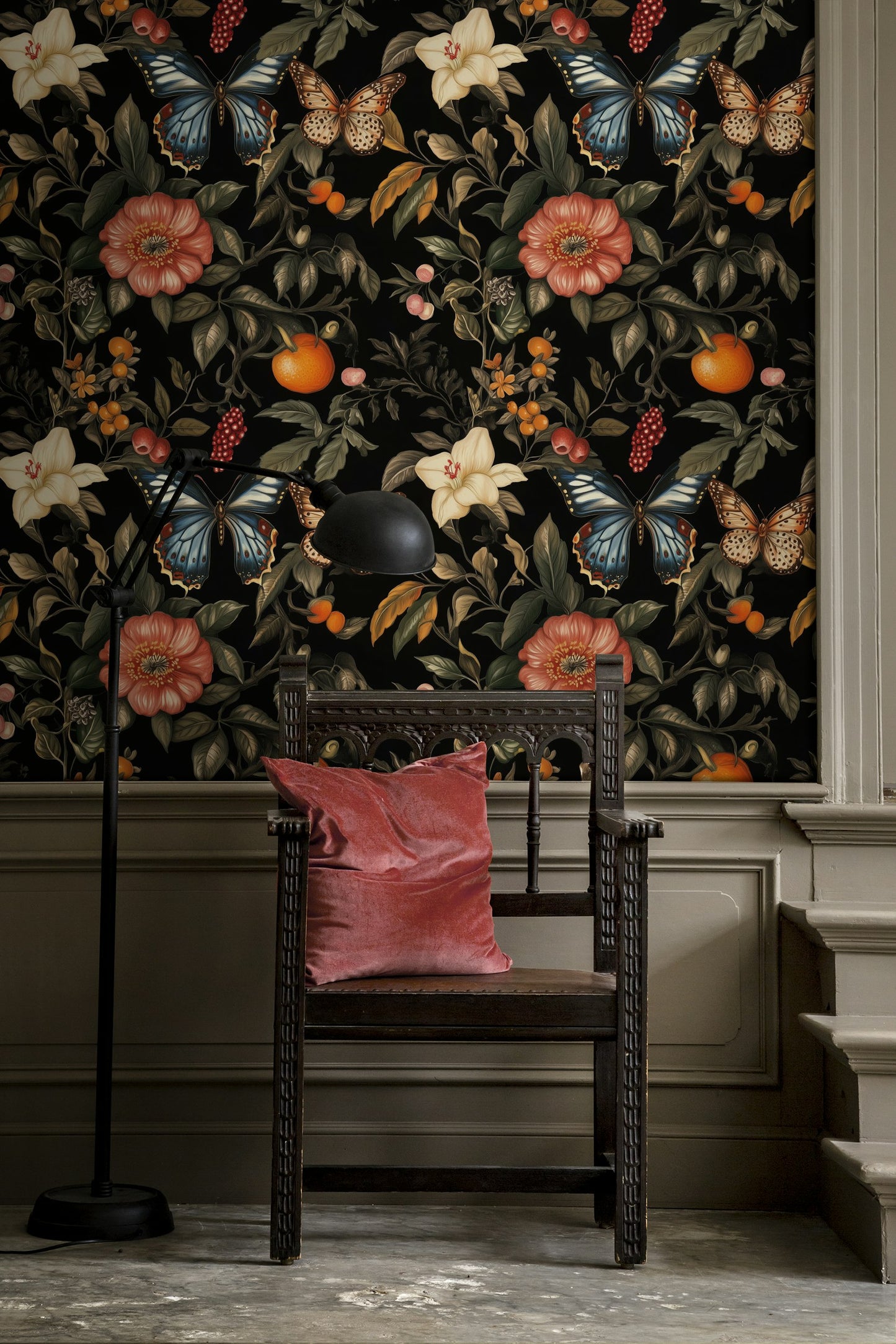 Vintage Botanical Wallpaper Dark Floral Wall Mural