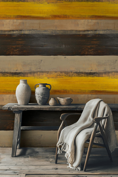 Warm Mustard and Chocolate Horizontal Abstract Wallpaper