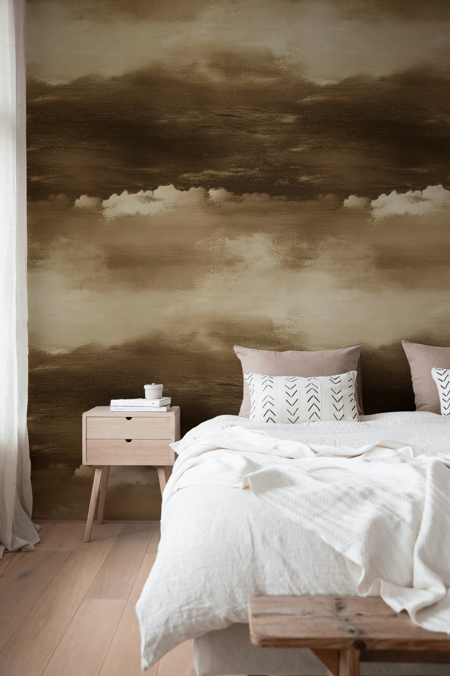 Sepia Cloud Wallpaper Dramatic Sky Mural Vintage Style