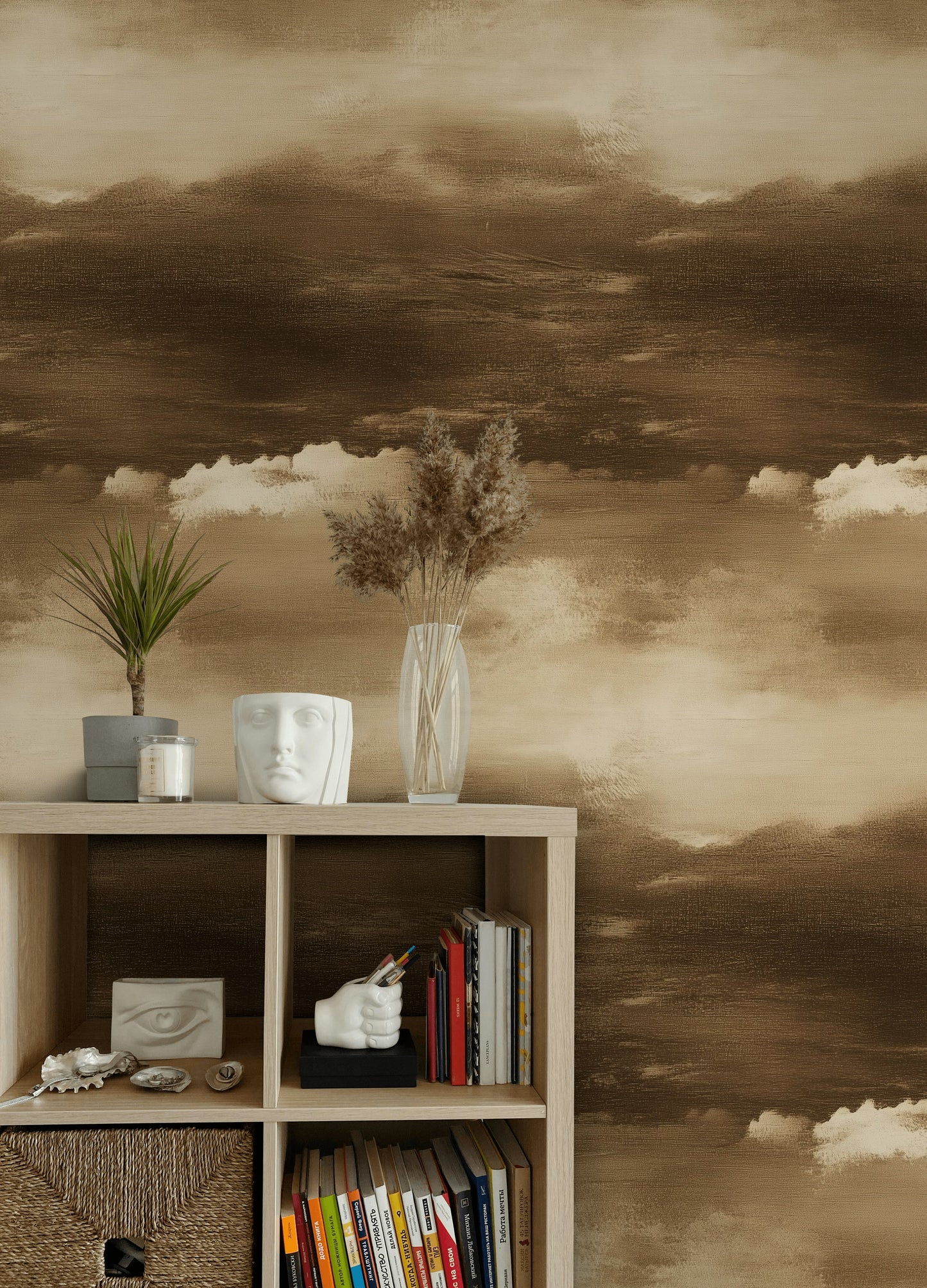 Sepia Cloud Wallpaper Dramatic Sky Mural Vintage Style